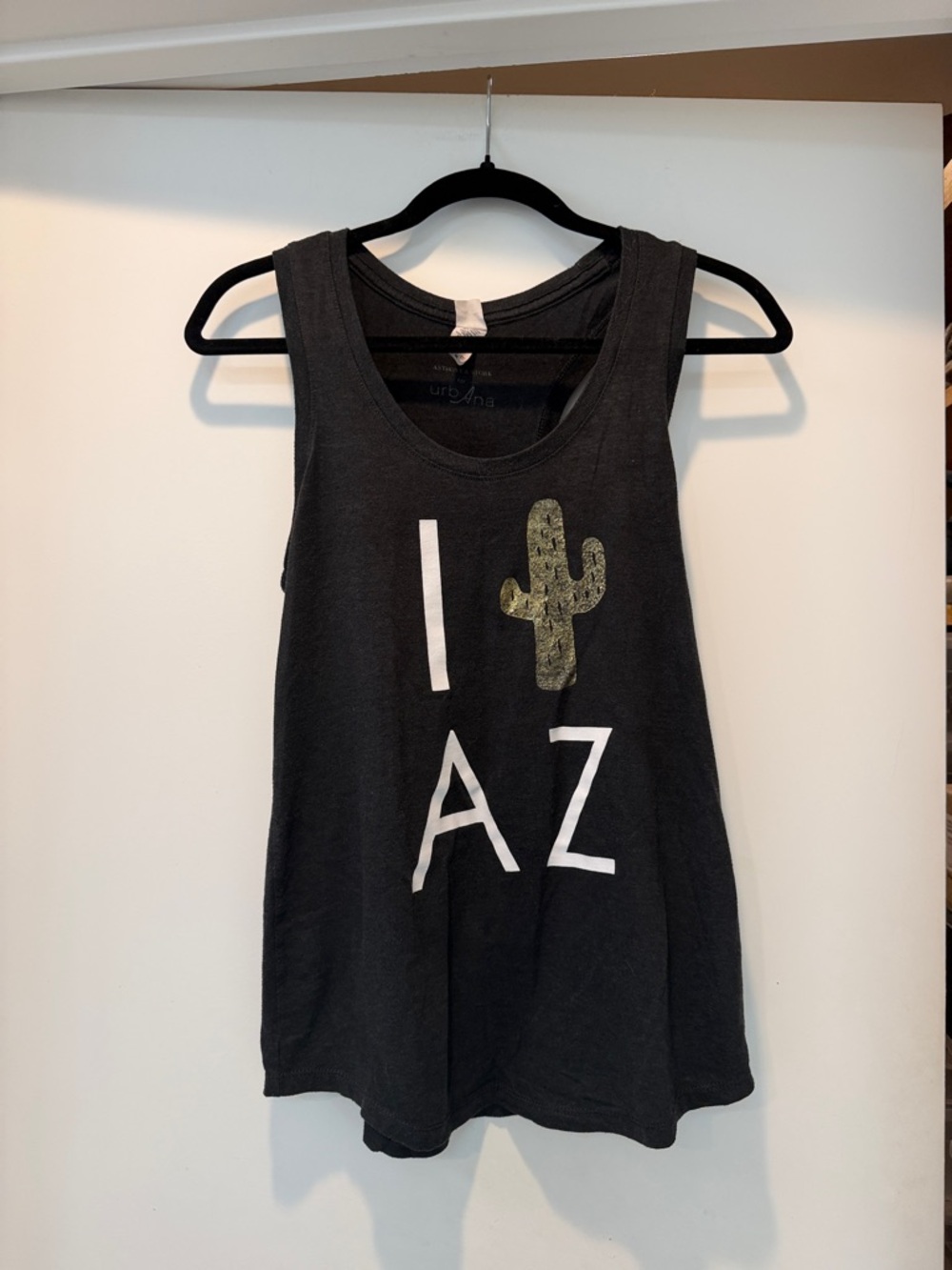 Urbane Black Tank with Metallic Gold Cactus Graphic